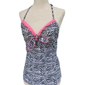 Candie's Zebra Print & Pink Halter Tankini Top S